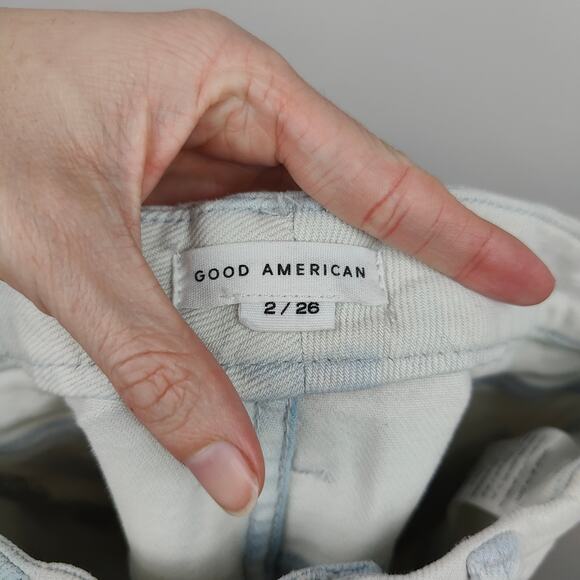 Good American Straight Leg Jeans Womens 2 26 Light Acid Wash White Stretch - Picture 7 of 9